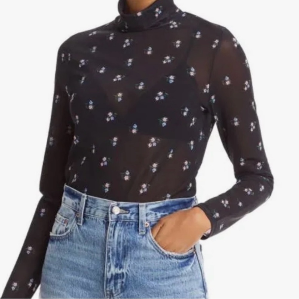 Wayf Black Floral Mesh Top with Bralette